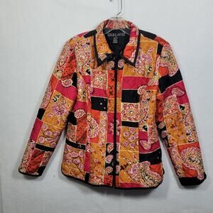 Silk Land Women's 100% Silk Multicolor Quilted Zippered Jacket Size M 73025-1176